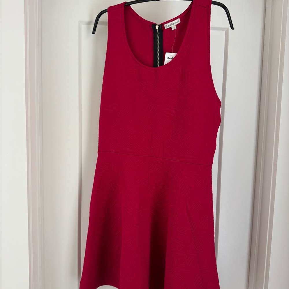 Charlotte Russe Pink Geometric Fit & Flare Dress Size L Sleeveless Cut Out Knit